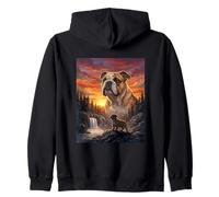 Inglés Bulldog Amante De Perros Vintage Puesta del Sol Bos Sudadera con Capucha