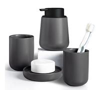 INGOFIN Juego de accesorios de baño, accesorios de baño de cerámica para el hogar y el hotel, incluye dispensador de jabón, tazas para cepillos de dientes, vasos y jabonera, juego de 4, gris