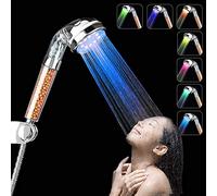 InGoo Alcachofa de ducha con luz LED de 7 colores cambiantes, para agua a presión, con iones negativos, filtro doble para cloro y vaporizar, ahorro de agua, plástico abs, 220 x 60 mm