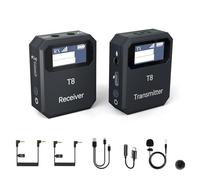 INGPARTNER Micrófono Lavalier inalámbrico, sistema de micrófono inalámbrico con micrófonos integrados, rango de 100 pies, micrófono de 5 horas para PC, iPhone, Android, cámara, vlogs, transmisión,