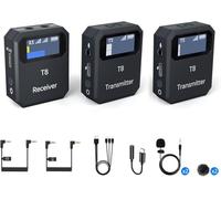 INGPARTNER T8-2 Sistema de micrófono Lavalier inalámbrico con micrófonos integrados, rango de 100 pies, micrófono de 5 horas para PC, iPhone, Android, cámara, vlogs, transmisión, grabación de