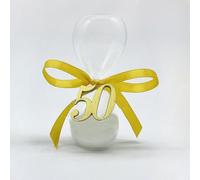 Ingrosso e Risparmio Bombonera aniversario 50 años 1 unidad reloj de arena blanca y aplicación 50 de madera dorada con lazo incluido peladillas boda meta novios DIY celebración