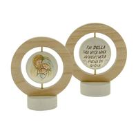 Ingrosso e Risparmio Bombonera bautizo 1 unidad icono giratorio de apoyo círculo de resina y madera con frase y representación Sagrada Familia personalizable para niño y niña idea regalo sagrado