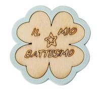 Ingrosso e Risparmio Bomboneras para bautizo, 12 unidades, aplicación en trébol de cuatro hojas, detalles celestes y texto "Il mio bautismo", marcador de sitio para niño o primer cumpleaños