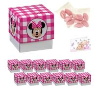 Ingrosso e Risparmio Bomboneras para nacimiento de niña, juego de 12 cajitas blancas y fucsia a cuadros con Mickey Mouse y tarjetas personalizables, bolsitas de peladillas de color rosa chocolate para