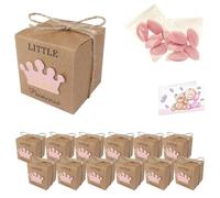 Ingrosso e Risparmio Bomboneras para nacimiento de niño, juego de 20 cajas de cartón habana con corona rosa, tarjetas personalizables, bolsitas de peladillas de color rosa chocolate para bautizo de
