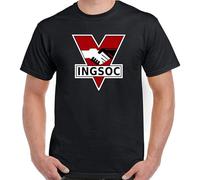 INGSOC 1984 George Orwell Fictional Novel English Socialism T-Shirt Graphic tee Printed Top Mens Black Shirt M