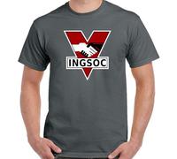 INGSOC 1984 George Orwell Fictional Novel English Socialism T-Shirt Graphic tee Printed Top Mens Grey Shirt S