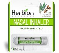 Inhalador nasal Herbion Naturals sin medicación, alivia la congestión y obstrucción nasal, y alivia las afecciones sinusales. Mentol, aceite de eucalipto y alcanfor, 1,5 ml (0,05 onzas líquidas) nuevo