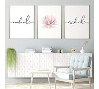 Inhale Exhale Póster en blanco y negro, lienzo minimalista, arte de pared, impresión estética de loto, pintura, decoración de habitación nórdica, 15,7 "x 19,6" (40x50cm) x3 sin marco