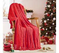 inhand ChristmasThrow Blankets for Couch Gifts for Women Cozy Home Decor Knit Blanket Red Lightweight Decorative Blankets and