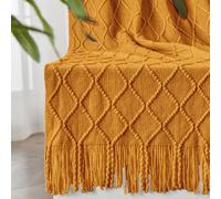 inhand Knitted Fall Throw Blanket for Couch and Bed Knit Fall Decor Halloween Blanket with Tassel Brown Lightweight Decorative
