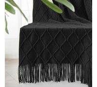 inhand Knitted Throw Blankets for Couch and Bed Soft Cozy Knit Blanket with Tassel Black Lightweight Decorative Blankets and T