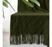 inhand Manta de punto, cálida, suave, acogedora, ligera, decorativa, con flecos, para sofá, cama, granja, hombres y mujeres, 152 x 203 cm, verde oscuro