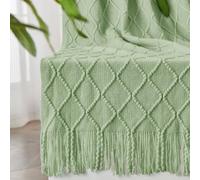 inhand Manta verde salvia para sofá, manta de punto suave para sala de estar, decoración del hogar con borlas, manta de verano ligera y transpirable para exteriores, manta decorativa tejida cálida, 50