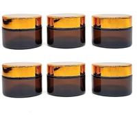 INHEMI 6 Piezas Tarro Ámbar de Crema de Cosmético,Frascos de Vidrio Redondos con Forros Interiores,Botella de Viaje para Cosméticos Cremas Lociones - 30ml