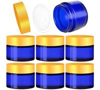INHEMING 6 Piezas Tarro Azul de Crema de Cosmético,Frascos de Vidrio Redondos con Forros Interiores,Botella de Viaje para Cosméticos Cremas Lociones - 30ml