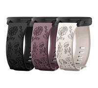 Inhosper Paquete de 3 bandas de 20 mm con patrón de flores compatibles con Garmin Vivoactive 6/5/3/Venu/Venu Sq/Venu 2 Plus/Forerunner 245/165/55/645, correa deportiva de silicona suave grabada con