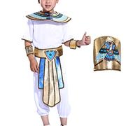 inhzoy Disfraz de Faraón Egipcio para Niños Halloween Conjunto de Disfraz Infantil Egipcio Cosplay de Faraón Top&Pantalones&Brazaletes&Cinturón&Tocado&Cuello Edad 4-14 años Blanco 7-10 Years
