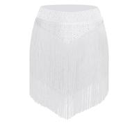 inhzoy Falda de Baile para Mujeres Adultas Elegante, Falda Latina con Flecos y Cintura Elástica, para Competencias Blanco M