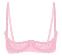 inhzoy Lencería Erótica de Encaje para Mujer Sujetador Abierto Correas Ajustables Bralette Push Up Crop Top Ropa de Dormir Fiesta Bikini Rosa empolvado B XL