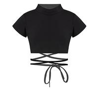 inhzoy Top Deportivo con Manga Larga para Niñas Top Corto Informal con Espalda Abierta de Moda Camiseta Deportiva de Entrenamiento de Gimnasia E Negro 9-10 años