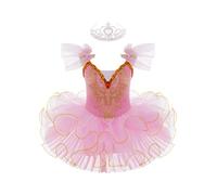 inhzoy Traje de Corona+Clips Floral Maillot Gimnasia Ritmica Niña con Falda Tutu Vestido Danza Ballet Maillot Lentejuelas Baile Disfraz Bailarina para Niña 3-14 Años Rosa 5-6 años