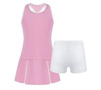 inhzoy Traje Deportivo de 2 Piezas para Niñas Ropa Deportiva para Gimnasia Tenis Bádminton de Verano de Moda Vestido sin Mangas con Pantalones Cortos Rosa 5-6 años