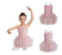 inhzoy Vestido De Danza Ballet Niña Body Clásico Competición Bailar Floral Baile Toalla Cofia Botella B Rosa empolvado 5-6 años