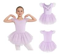 inhzoy Vestido De Danza Ballet Niña Body Clásico Competición Bailar Floral Baile Toalla Cofia Botella Un Morado 5-6 años