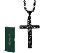 InIaid&IN Collar de cruz de obsidiana martillada para hombre, colgante de protección de piedra negra natural, amuleto cristiano religioso, regalo para marido, Obsidiana