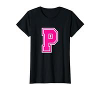 Inicial del Monograma Rosa de la Letra P Camiseta gráfica económica, Mujer, Negro, S