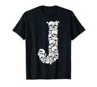 Inicial J Letra mayúscula Divertido Disfraz de Halloween Calavera Huesos Camiseta