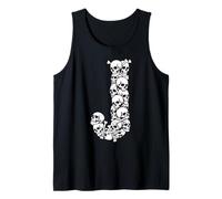 Inicial J Letra mayúscula Divertido Disfraz de Halloween Calavera Huesos Camiseta sin Mangas