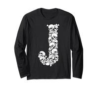 Inicial J Letra mayúscula Divertido Disfraz de Halloween Calavera Huesos Manga Larga