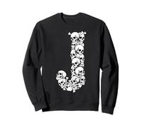 Inicial J Letra mayúscula Divertido Disfraz de Halloween Calavera Huesos Sudadera