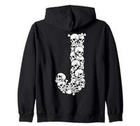 Inicial J Letra mayúscula Divertido Disfraz de Halloween Calavera Huesos Sudadera con Capucha