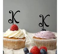 Inicial K - Decoración para cupcakes de boda, letra monograma, nombre para boda, despedida de soltera, fiesta, recuerdos de playa, corona de flores personalizada, 26 letras, regalos de compromiso, 6