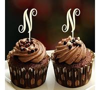 Inicial N Cupcake Toppers Monograma de una sola letra para boda, despedida de soltera, fiesta, recuerdos de fiesta, corona de flores de campo, personalizada, cualquier 26 letras, regalo de despedida