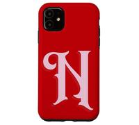 Inicial N Rosa sobre Rojo Carcasa para iPhone 11