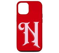 Inicial N Rosa sobre Rojo Carcasa para iPhone 12/12 Pro
