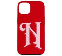 Inicial N Rosa sobre Rojo Carcasa para iPhone 13