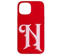 Inicial N Rosa sobre Rojo Carcasa para iPhone 15