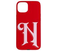 Inicial N Rosa sobre Rojo Carcasa para iPhone 15 Plus