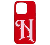 Inicial N Rosa sobre Rojo Carcasa para iPhone 15 Pro