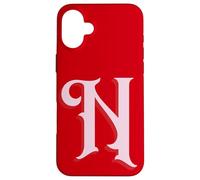 Inicial N Rosa sobre Rojo Carcasa para iPhone 16 Plus