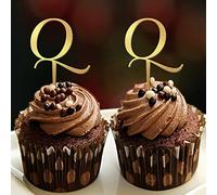 Inicial Q - Decoración para cupcakes con nombre de monograma de una sola letra para boda, aniversario, fiesta, suministros de playa, reutilizable, corona floral, diseño de letras, regalo de boda, 6