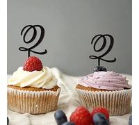 Inicial Q - Decoración para magdalenas, letra única, monograma, con purpurina, color negro para bodas, despedidas de soltera, decoración de tartas, retro, reutilizables, ramas, hojas, personalizados
