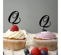 Inicial Q - Decoración para magdalenas, letra única, monograma, nombre, corona de laurel, rústica, para decoración de aniversario de boda, reutilizable, diseño de letras, regalo de boda, 6 unidades