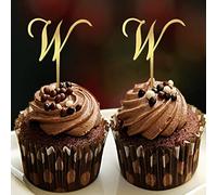 Inicial W - Decoración para cupcakes con letra de monograma para boda, despedida de soltera, fiesta, recuerdos, retro, reutilizable, corona floral, personalizada, 26 letras, regalos de compromiso, 6